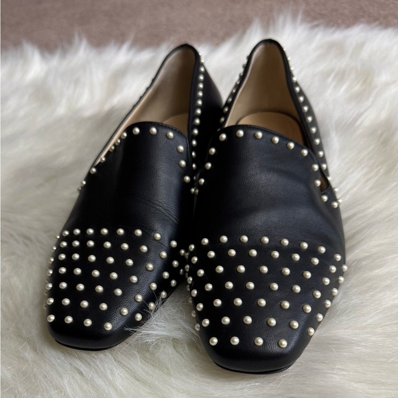 Jimmy Choo Jaida Flat Black Leather white pearl detail loafers - Picture 2 of 4